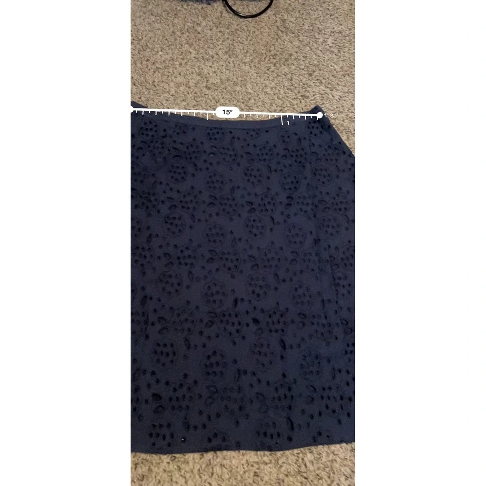 Boden Navy Blue Eyelet Embroidered Pencil Skirt US 10 UK 14 Floral Cutout Zip